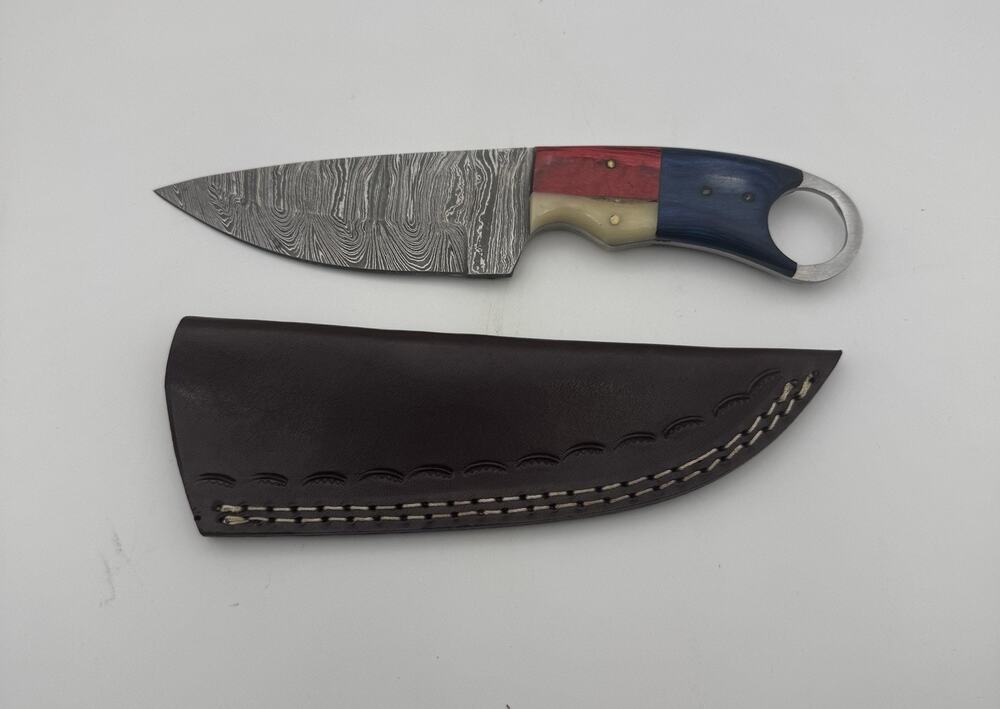 Handmade Damascus Steel Fixed Blade Knife w/ Leather Sheath – Pakistan Made NEW